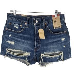 Levi's 501 Denim Button Fly Women's Cutoff Shorts in Distressed Blue NWT 31 $60